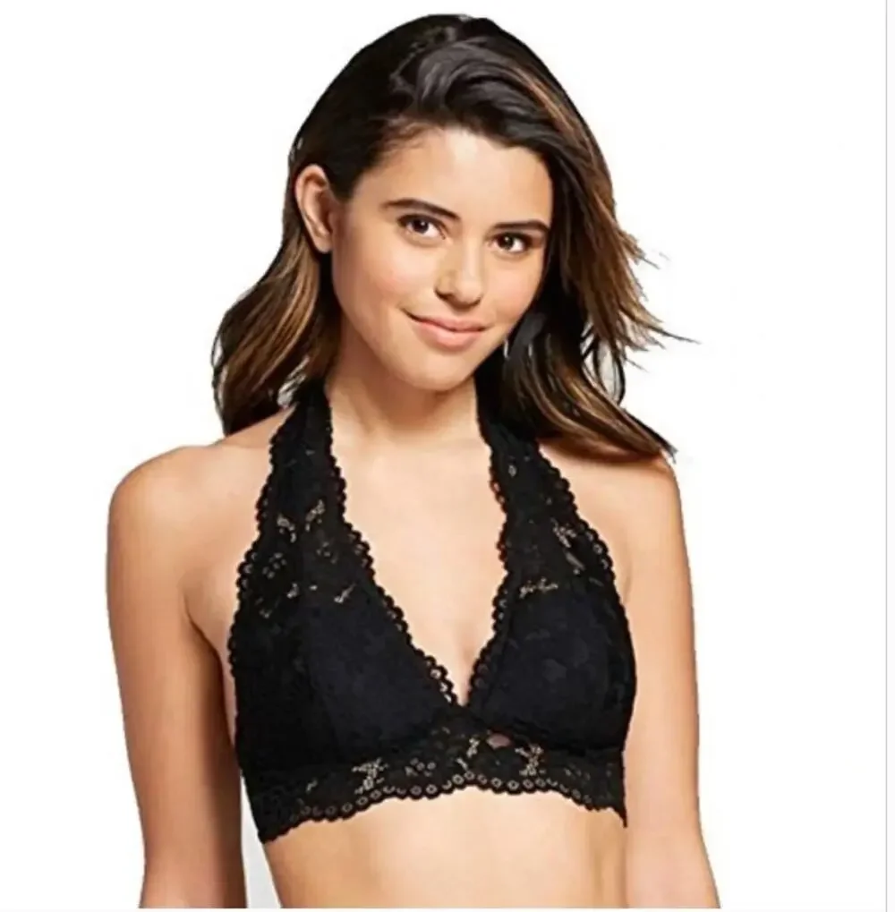 Boutique Anna Grace Black Halter Lace Bralette SMALL